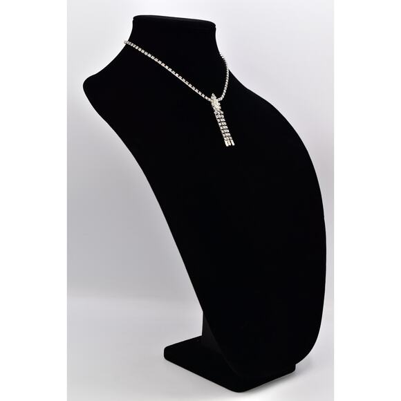 Vintage ASTRA Rhinestone Necklace Marquise Center Tassel Drop Silver Tone BinBQ - Picture 16 of 16